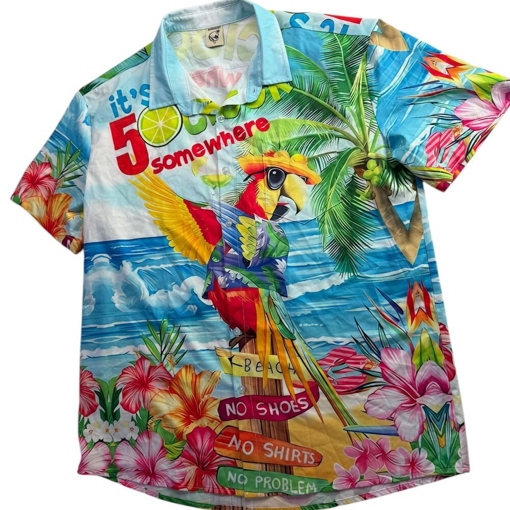 HARDADDY Button Up Collared Shirt Hawaiian "It's 5-O'Clock Somewhere" Sz Men's M
